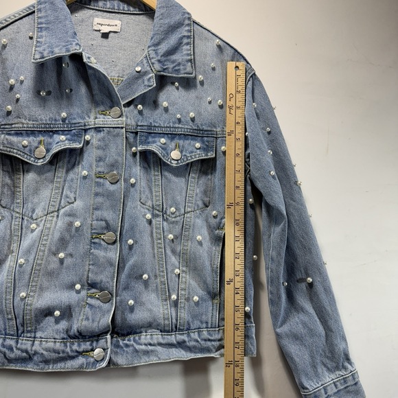 Denim Jacket Pearl Accent Superdown Trucker Cowboy Light Wash Womens XXS - Picture 5 of 13